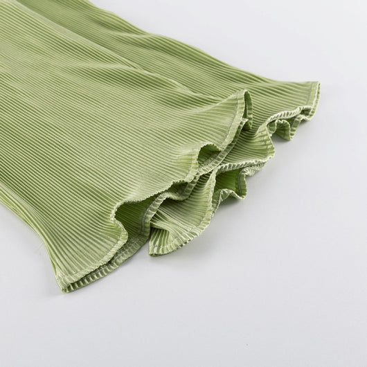 Conjunto Casual: Blusa Verde Manga Corta + Pantalón Plisado Talle Alto - Image 36