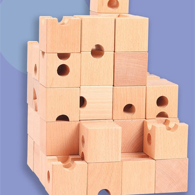 Juego de Construcción de Pistas de Canicas con Tubos de Madera