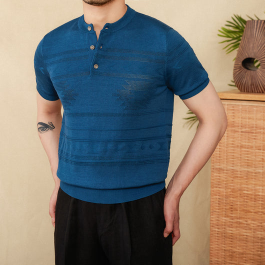 Camiseta Henley de Manga Corta en Mezcla Tencel Algodón Jacquard - Image 11