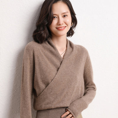 Suéter de Cashmere Cuello V Cruzado Holgado para Mujer - Image 2