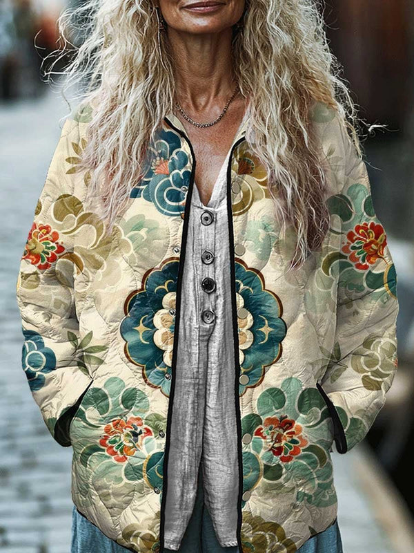 Chaqueta Acolchada de Algodón para Mujer con Estampado Floral Digital