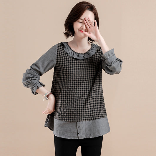 Blusa Artística Tallas Grandes en Algodón y Lino con Efecto Reductor