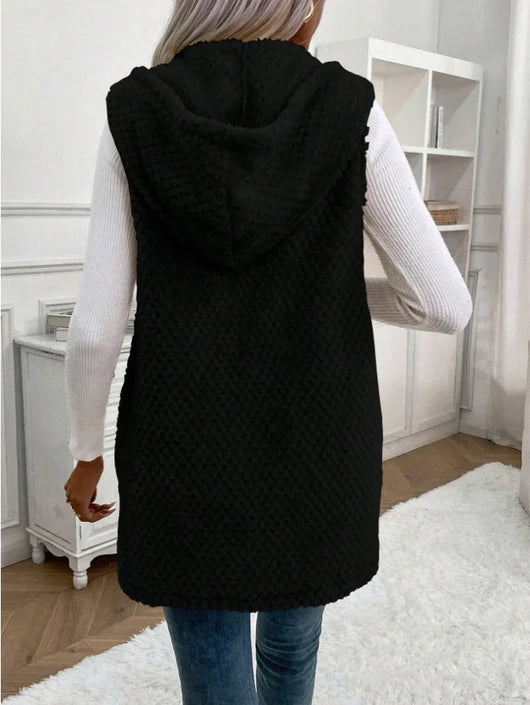 Colete de Pelúcia com Capuz e Frente Aberta
