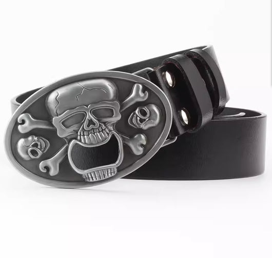 Cinturón de Cuero Bovino con Diseño Calavera de Dos Capas - Image 9
