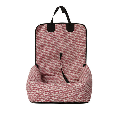 Brown and white patterned pet car seat with black trim and handles, designed for comfortable and secure pet travel. - Image 8