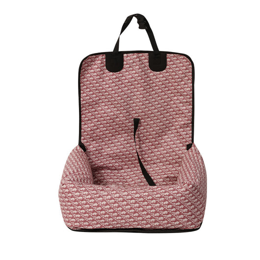 Brown and white patterned pet car seat with black trim and handles, designed for comfortable and secure pet travel. - Image 8
