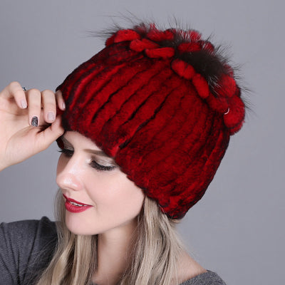 Gorro Tejido de Piel de Conejo Rex para Mujer - Image 30
