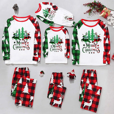 Matching family Christmas pajamas with red and green plaid, deer, and Christmas tree patterns, featuring "FAMILY Christmas 2024" text. - Image 7