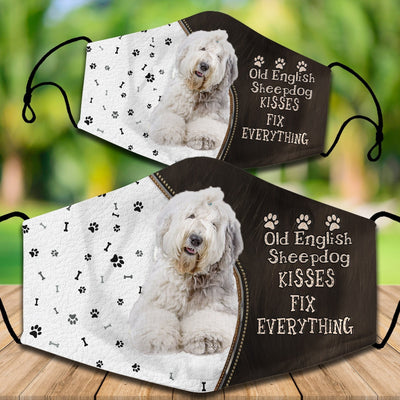 Two cotton face masks with a French Bulldog puppy peeking out, paw prints, and "French Bulldog Kisses Fix Everything" text. - Image 14