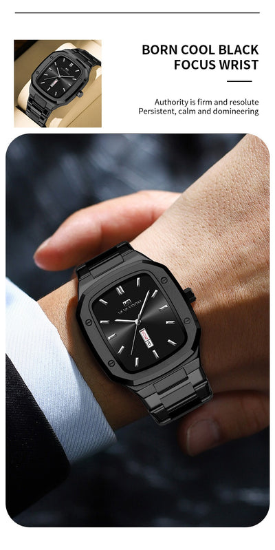Reloj Ejecutivo Rectangular de Acero con Doble Calendario para Hombre - Image 19