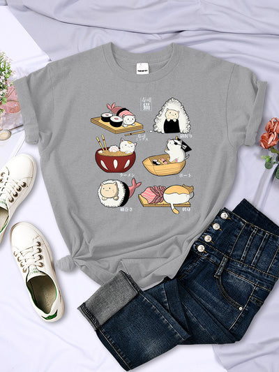 Playera Harajuku Gatos Sushi - Diseño Trendy para Mujer - Image 4
