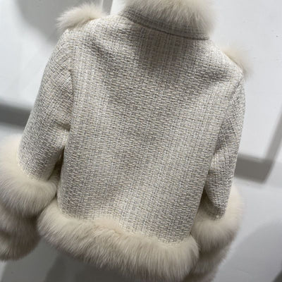Abrigo Corto Mujer Tweed con Detalles de Piel de Zorro - Invierno - Image 15