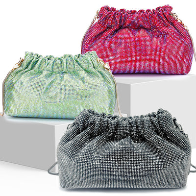 Bolso de Noche con Diamantes Completos y Cordón Ajustable
