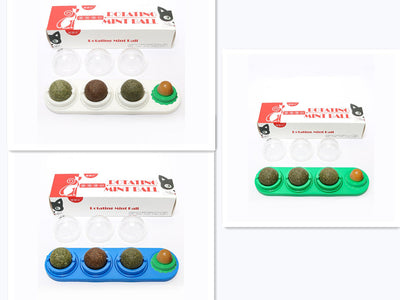 Cat toy with blue base, three rotating catnip/matatabi balls, and one licking candy, in a box labeled 'Rotating Mint Ball'. - Image 21