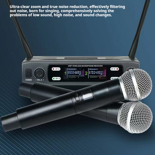 Micrófono Inalámbrico VHF Karaoke Dúo para Casa