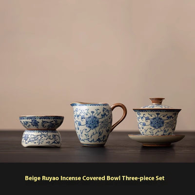 Juego de Taza Gaiwan Ru Ware Azul y Blanco - Té Tradicional Chino - Image 22