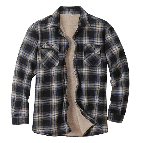 Camisa de Cuadros Cálida con Forro de Terciopelo para Hombre