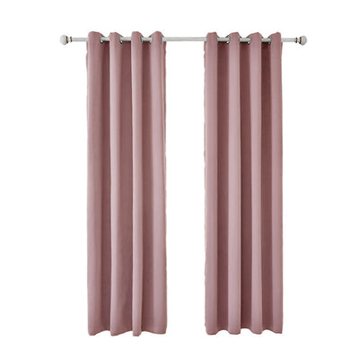 Light gray polyester blackout curtains with grommet tops hanging on a white rod in a modern living room. - Image 19