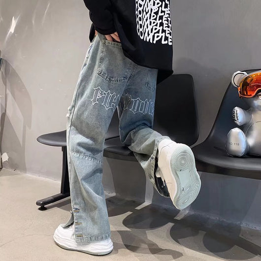 Pantalones Vaqueros Rectos con Letras Bordadas - Estilo Hip Hop Street Fashion - Image 9