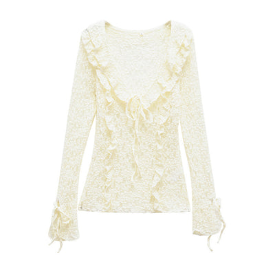 Blusa Ajustada de Encaje con Mangas Largas para Primavera y Verano - Image 3