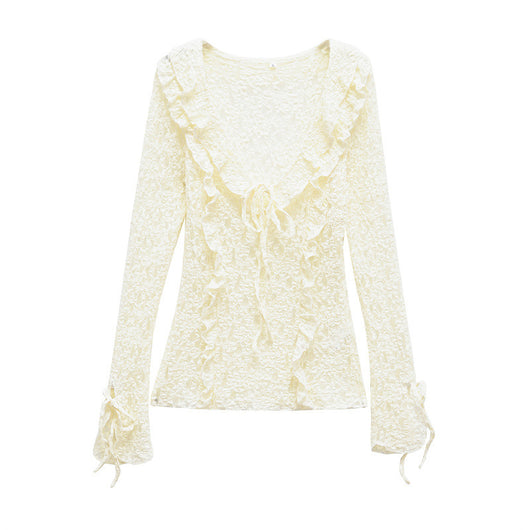 Blusa Ajustada de Encaje con Mangas Largas para Primavera y Verano - Image 3