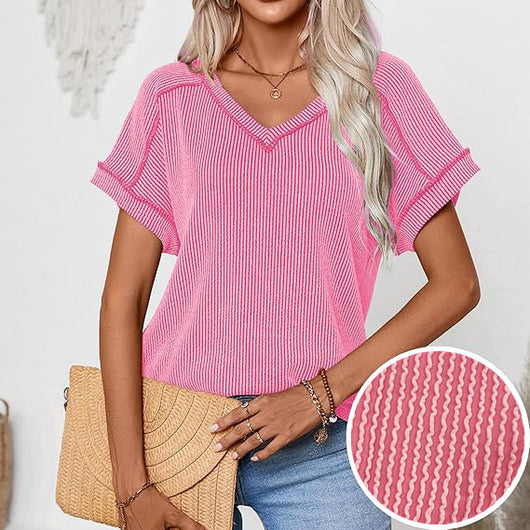 Blusa Deportiva Bicolor con Cuello V y Efecto Twist - Image 4