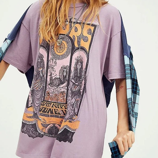 Camiseta Mujer Estampa Retro Suelta Talla Grande - Verano Estilo Moderno