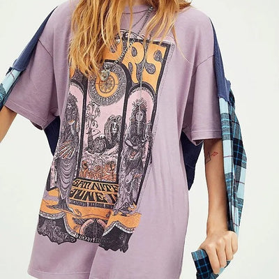 Camiseta Mujer Estampa Retro Suelta Talla Grande - Verano Estilo Moderno