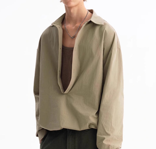 Blusa Holgada Verde Ocio con Escote en V y Puño Elástico - Image 8