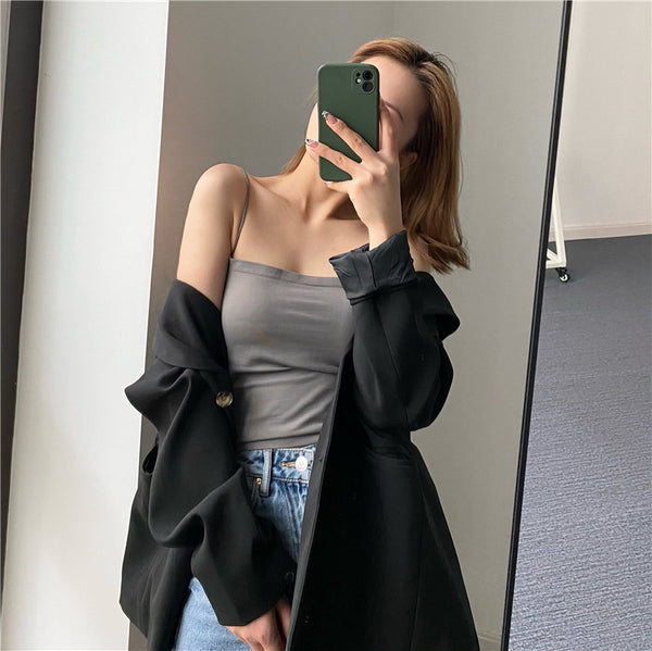 Camiseta Interior Modal Acolchada de Color Sólido para Mujer