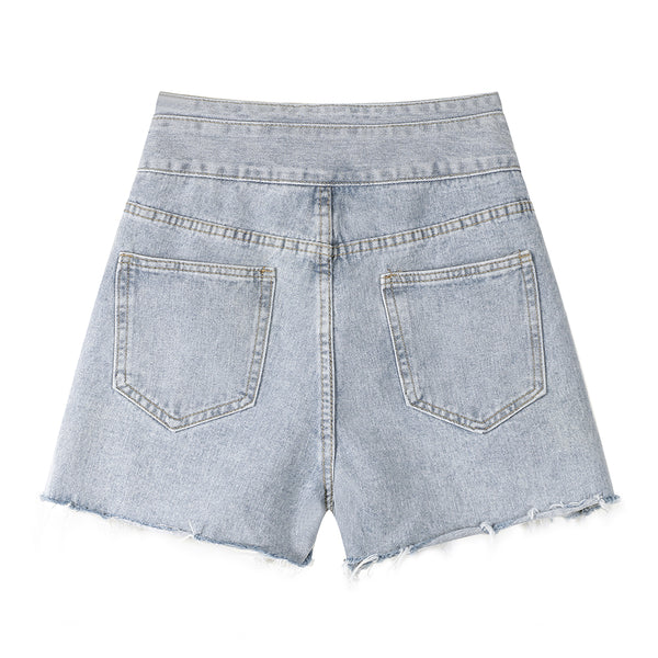 Shorts Denim Talle Alto y Pierna Ancha para Mujer