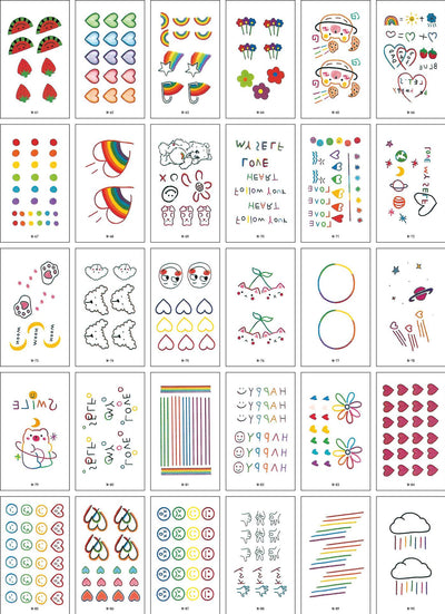 Set of 30 temporary tattoo stickers featuring pink and purple butterflies, flowers, bunnies, and moon designs. - Image 36