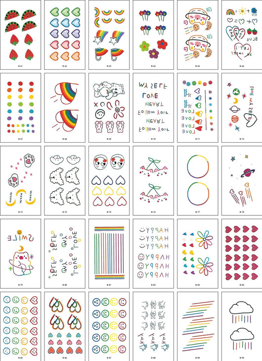 Set of 30 temporary tattoo stickers featuring pink and purple butterflies, flowers, bunnies, and moon designs. - Image 36
