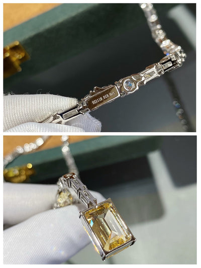 Collar de Plata 925 con Colgante Gota de Agua, Diamante Cuadrado y Borla de Diamante Amarillo - Image 8