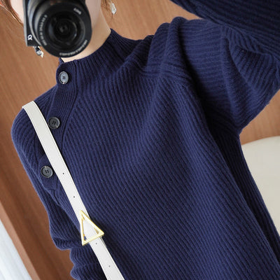Suéter de Cuello Alto Rayas Verticales Tejido Grueso Oversized - Image 10