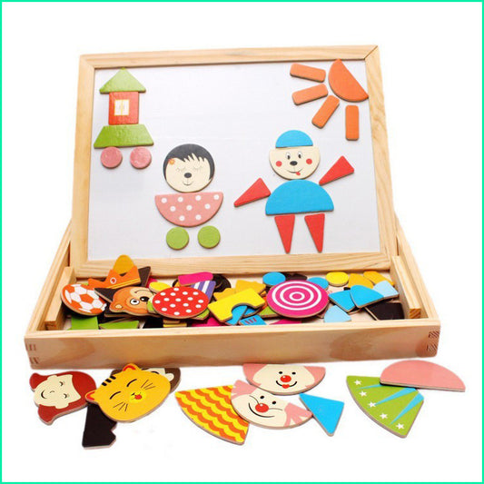 Pizarra Magnética Doble Cara con Puzzle 3D - Tablero de Dibujo Infantil Farm Mania