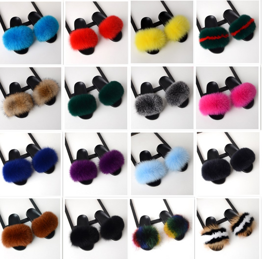 Pantuflas de Piel de Zorro Genuina para Mujer - Sandalias Deslizantes de Verano