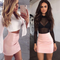 Falda Cuero Brillante Bodycon Cintura Alta con Cierre - Minifalda Lápiz para Mujer