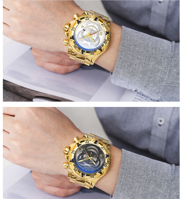 Reloj Deportivo Hombre Tres Ojos Luminoso Esfera Grande Acero Inoxidable