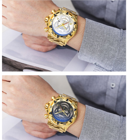 Reloj Deportivo Hombre Tres Ojos Luminoso Esfera Grande Acero Inoxidable - Image 2
