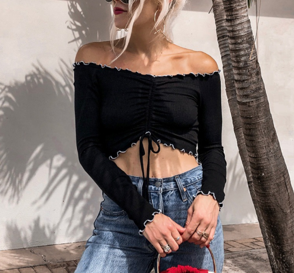 Blusa Manga Larga con Hombros Plisados para Mujer