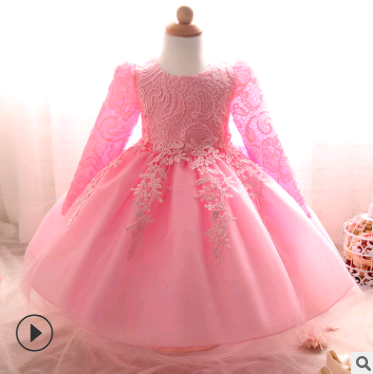 Vestido de Niña de Manga Larga Rosa para Bodas y Celebraciones - Image 8