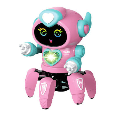 Pink and blue smart dancing robot toy with six legs, LED lights, and a smiling face on its screen. - Image 10