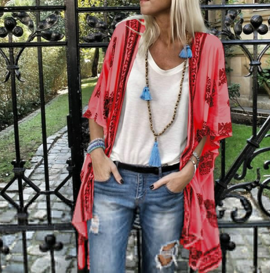 Cardigan Estampado de Manga Larga Talla Media - Image 4