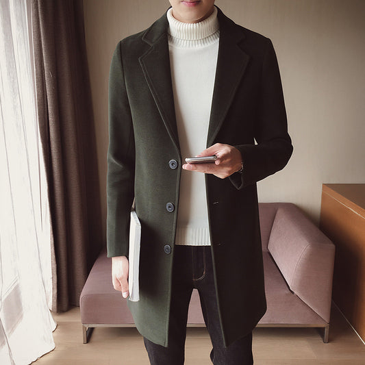 Abrigo de Lana Tipo Trinchera Coreano Slim Fit para Hombre - Image 2