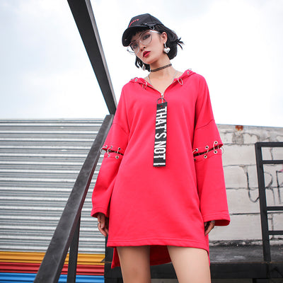 Vestido Sudadera Larga con Detalles Metal Punk