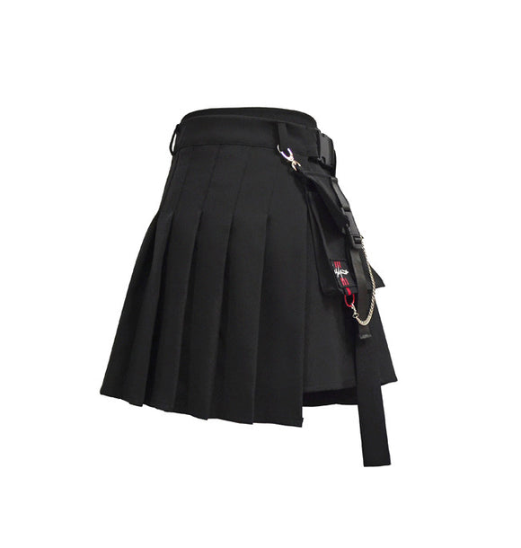 Falda Gótica Harajuku con Cadenas y Bolsillos Irregulares