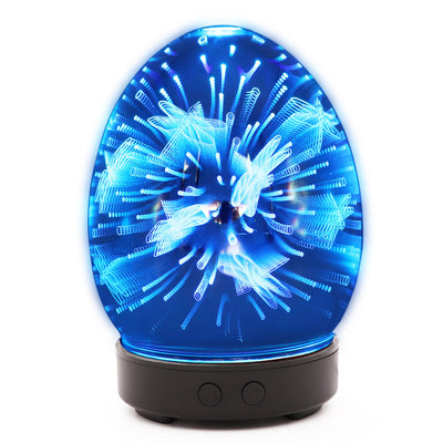 Red egg-shaped ultrasonic air humidifier with a 3D infinity mirror effect featuring glowing dragonfly patterns on a white base. - Image 23