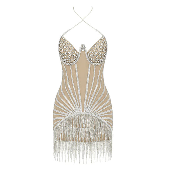 Vestido Tubo Halter con Lentejuelas y Borlas Sexy para Mujer - Image 6