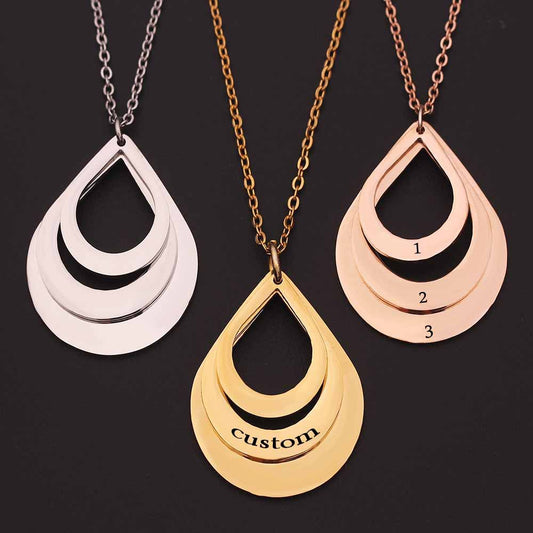 Collar Colgante de Acero Inoxidable Personalizado con Grabado de 3 Gotas de Agua y Nombre para Mujeres - Image 2